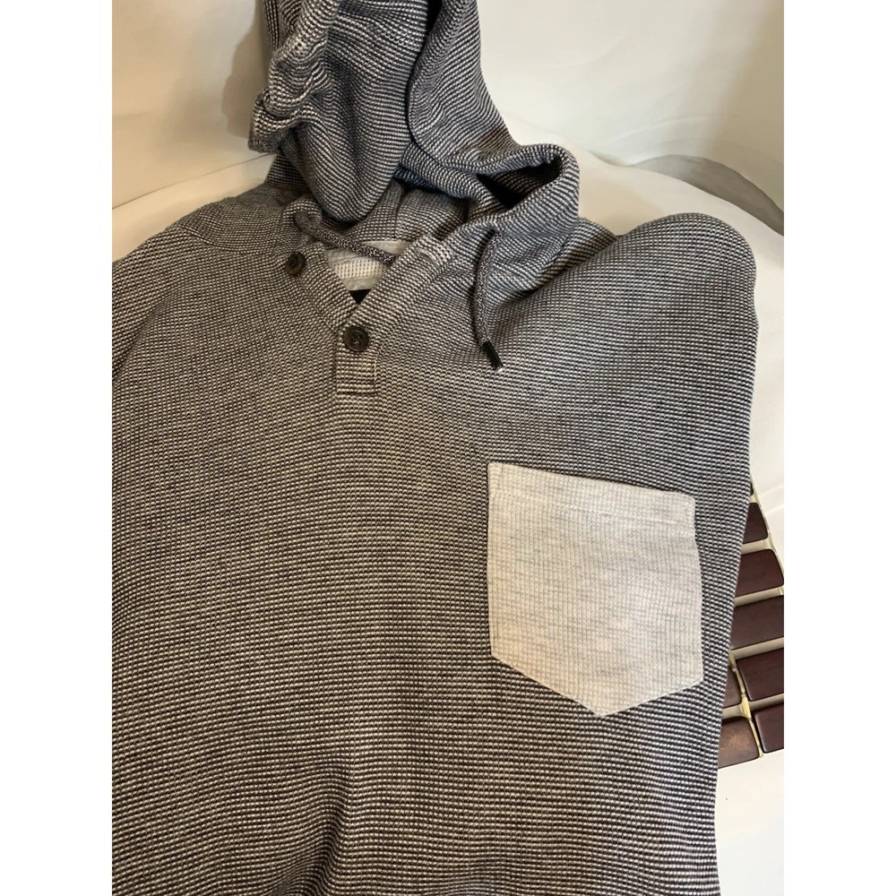 Quicksilver LS Pocket Gray Sweater‎ Hoodie Tie Button Black Blocked Men's M